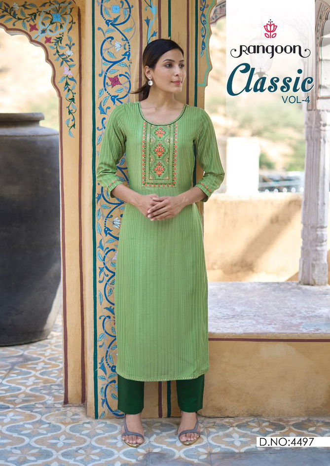 Classic Vol 4 By Rangoon lining Silk Embroidery Kurtis Wholesale Price In Surat